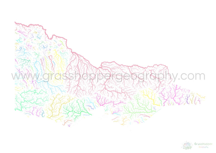 River basin map of Victoria, pastel colours on white - Fine Art Print