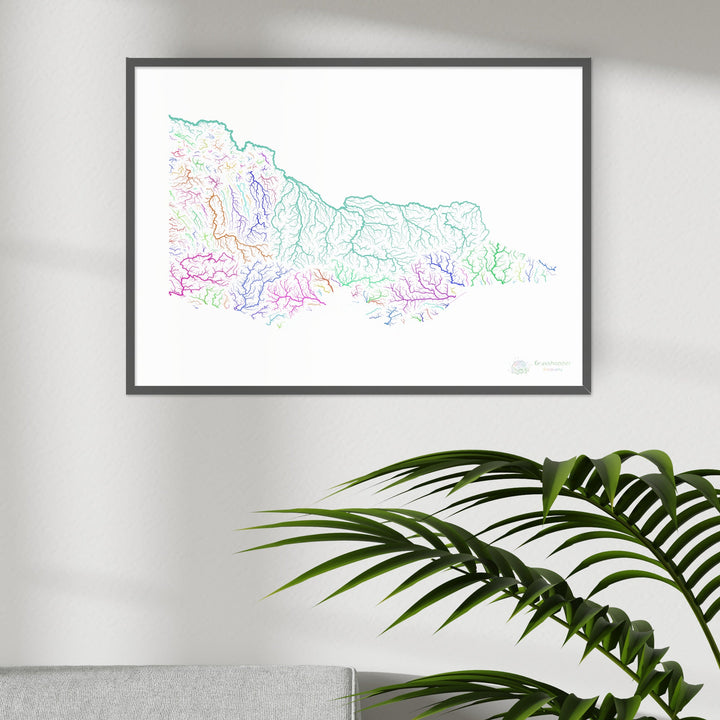 River basin map of Victoria, rainbow colours on white Fine Art Print