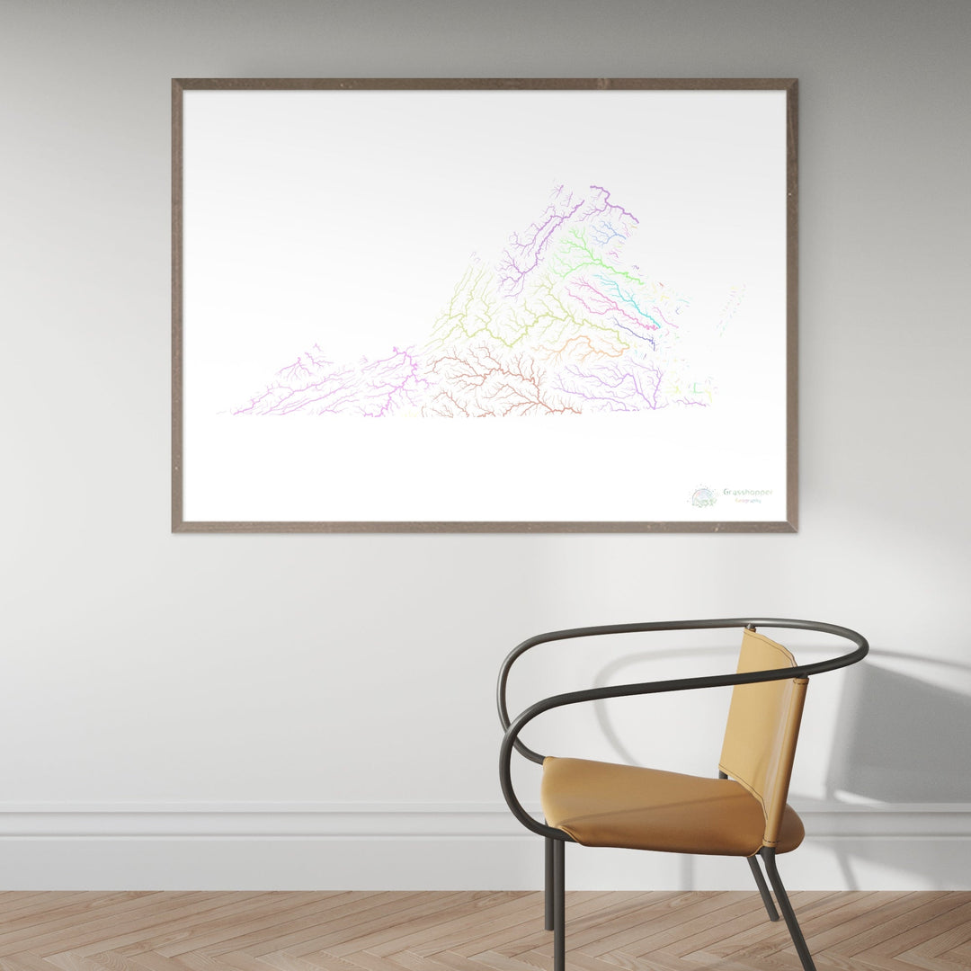 River basin map of Virginia, pastel colours on white - Fine Art Print