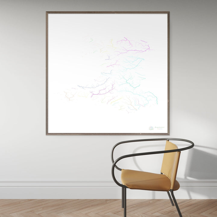 Wales - River basin map, pastel on white - Fine Art Print