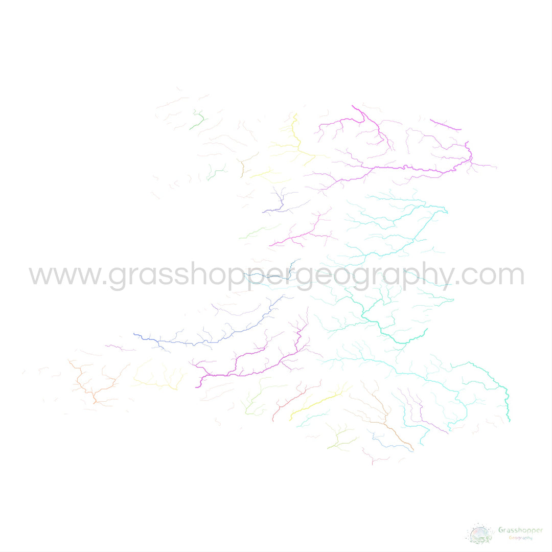 Wales - River basin map, pastel on white - Fine Art Print