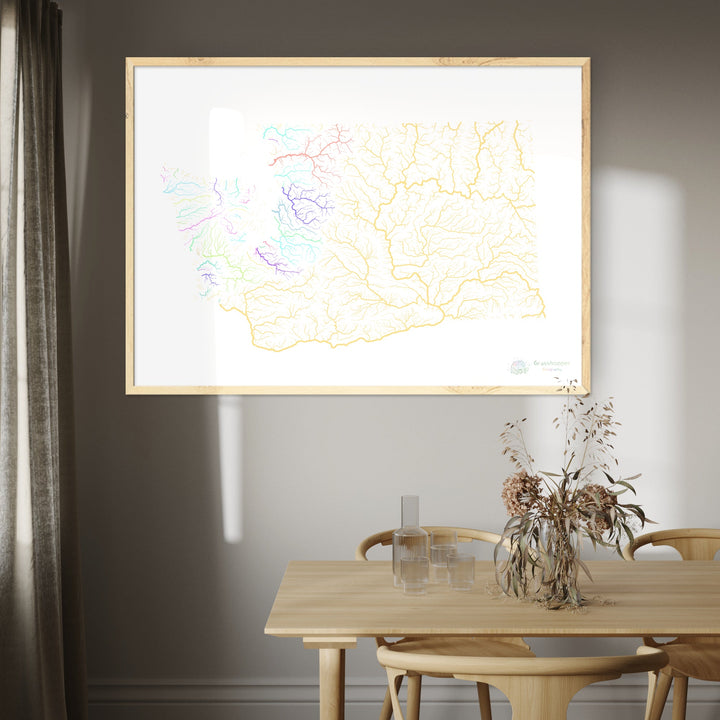 Washington - River basin map, pastel on white - Fine Art Print