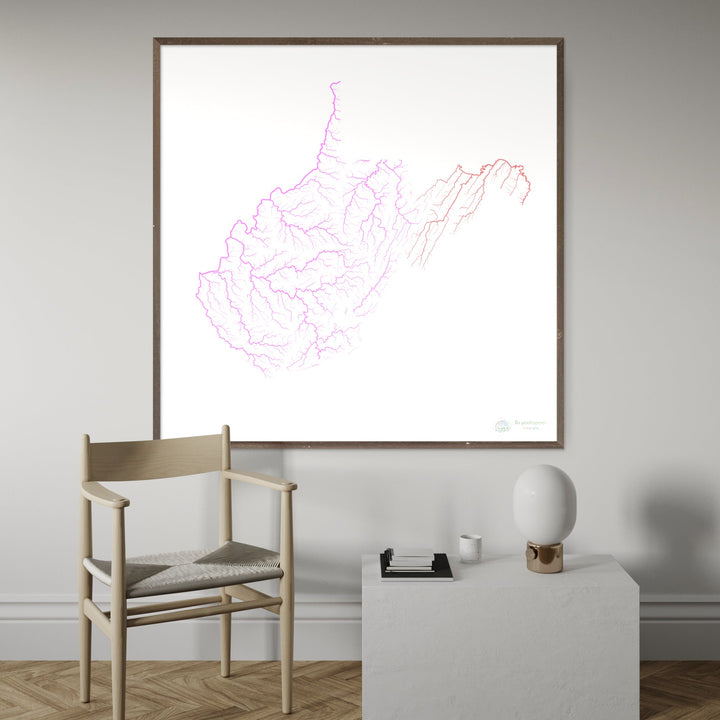 River basin map of West Virginia, pastel colours on white - Fine Art Print