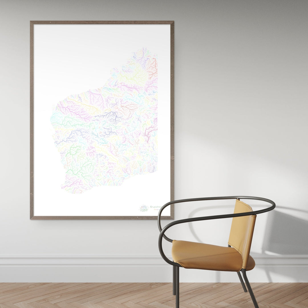River basin map of Western Australia, pastel colours on white - Fine Art Print