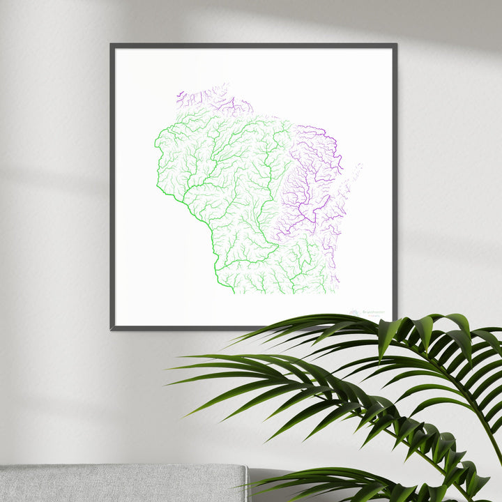 River basin map of Wisconsin, rainbow colours on white Fine Art Print