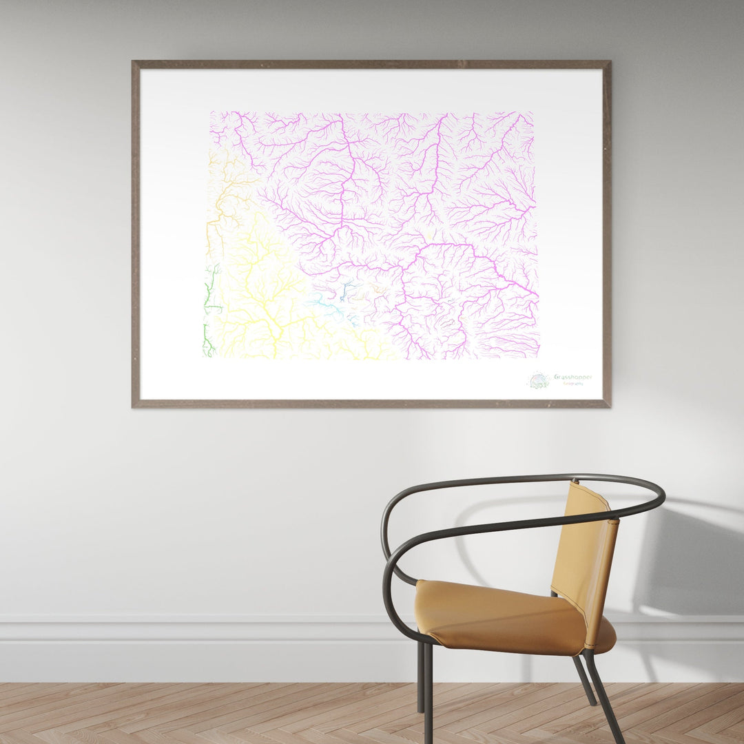 River basin map of Wyoming, pastel colours on white - Fine Art Print