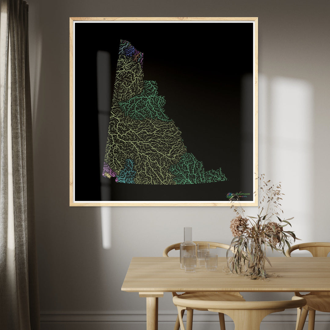 Yukon - River basin map, pastel on black - Fine Art Print