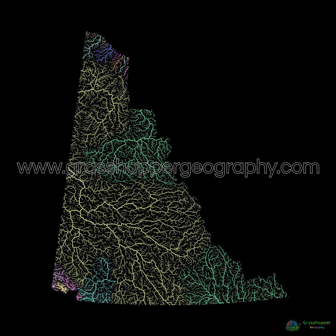 Yukon - River basin map, pastel on black - Fine Art Print