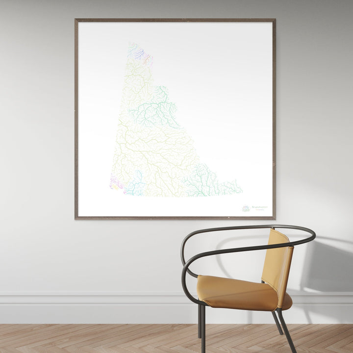 River basin map of Yukon, pastel colours on white - Fine Art Print
