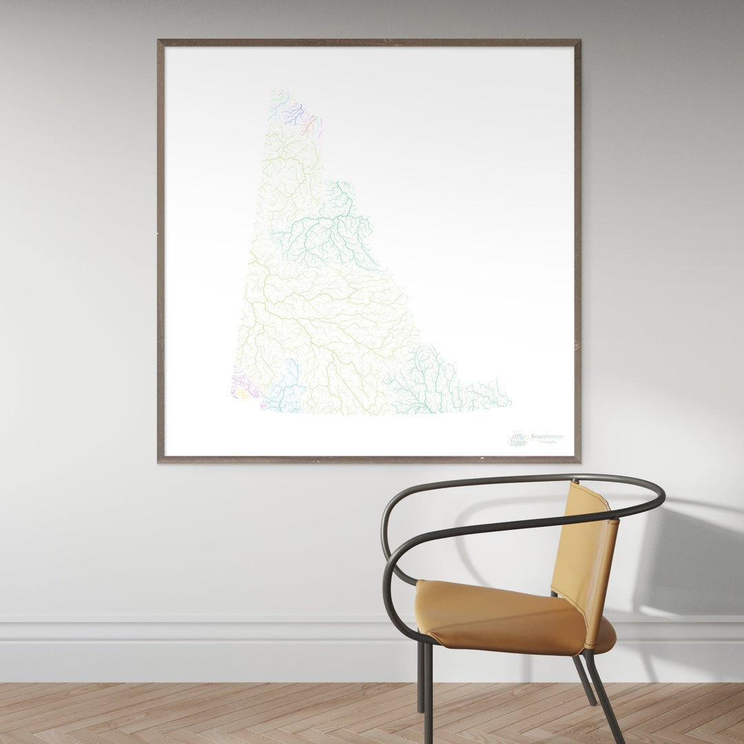 Yukon - Carte du bassin fluvial, pastel sur blanc - Fine Art Print