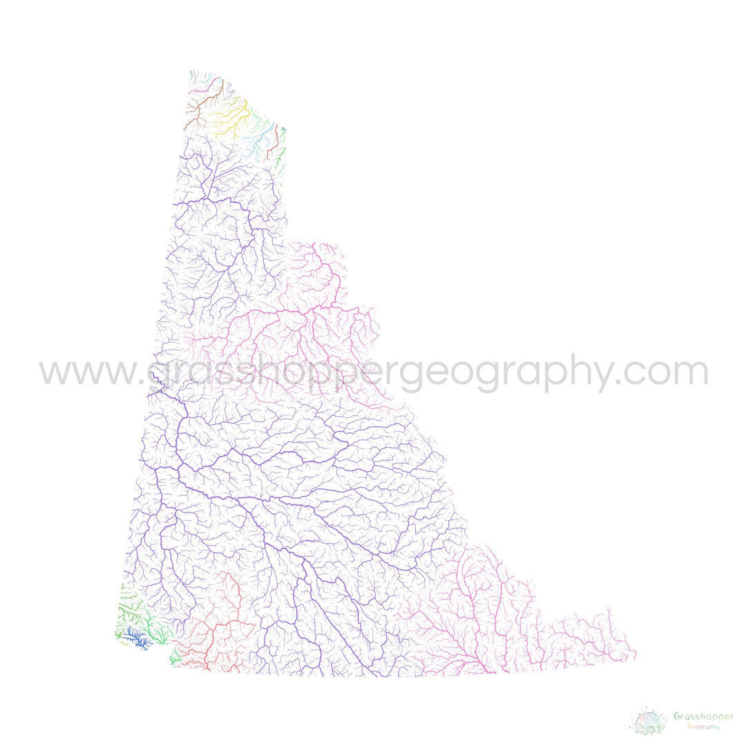 Yukon - Mapa de la cuenca del río, arco iris sobre blanco - Impresión de Bellas Artes
