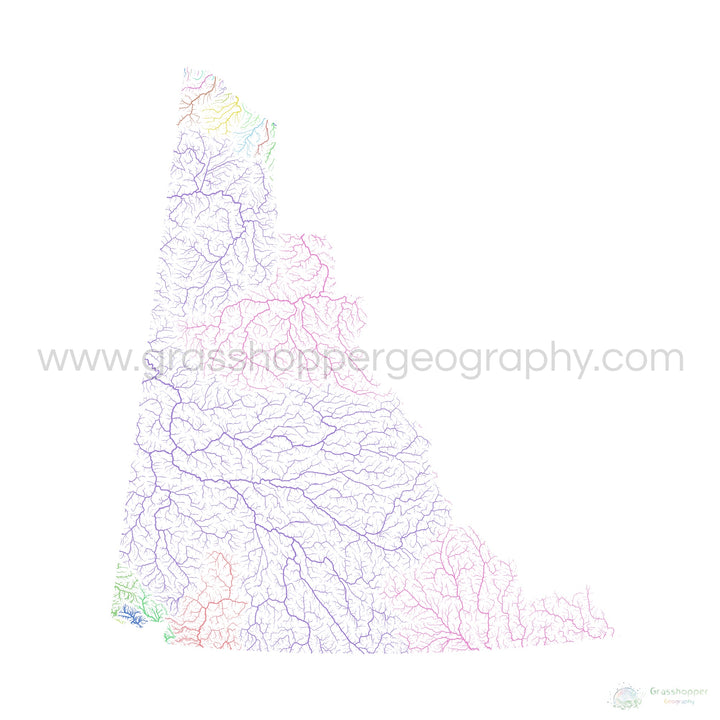 Yukon - Mapa de la cuenca del río, arco iris sobre blanco - Impresión de Bellas Artes