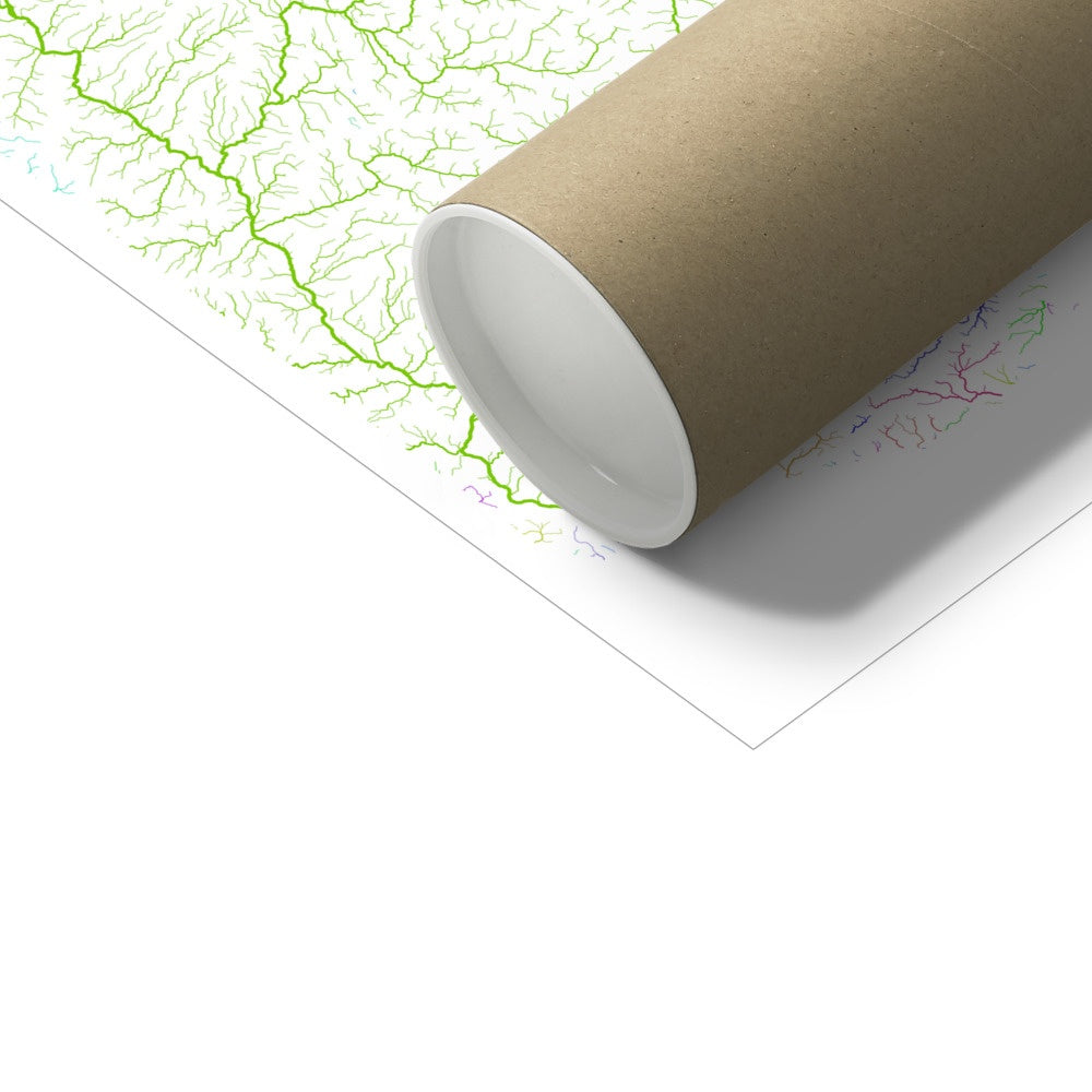 The Alps - River basin map, rainbow on white - Fine Art Print