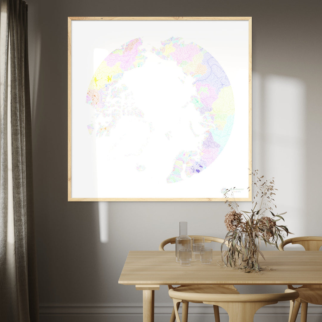 L'Arctique - Carte des bassins fluviaux, pastel sur blanc - Fine Art Print