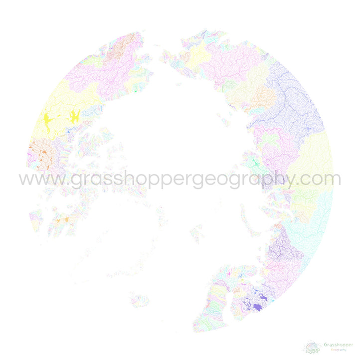 The Arctic - River basin map, pastel on white - Fine Art Print