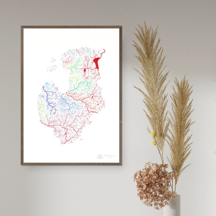 The Baltic states - River basin map, rainbow on white - Fine Art Print