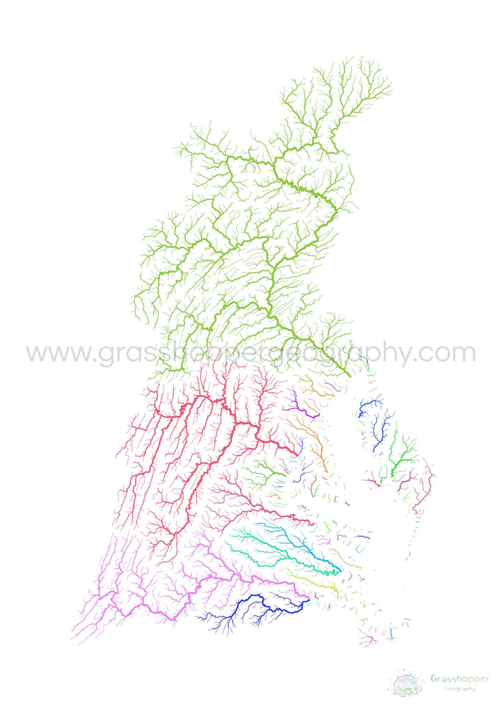 The Chesapeake Bay - River basin map, rainbow on white - Fine Art Print