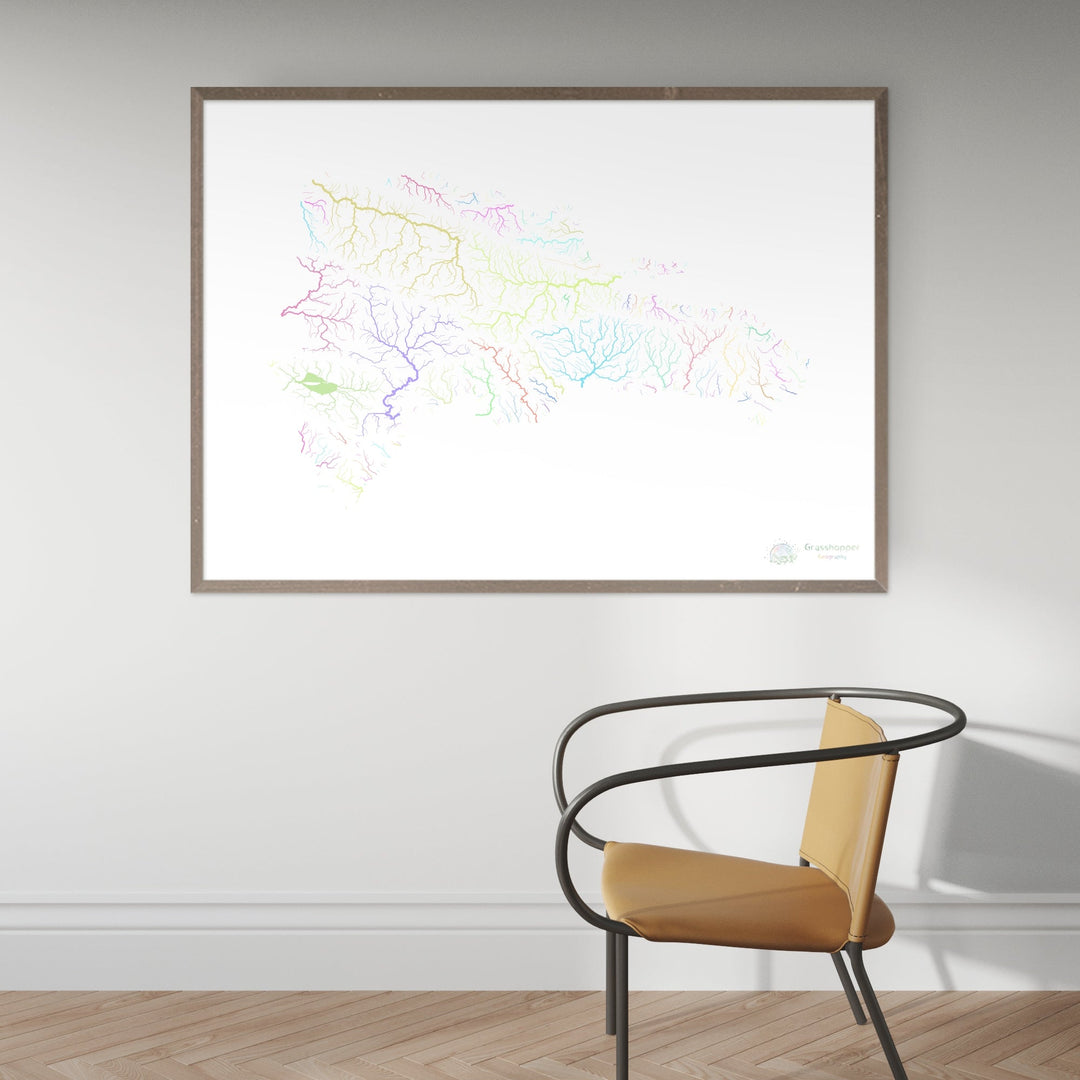 The Dominican Republic - River basin map, pastel on white - Fine Art Print