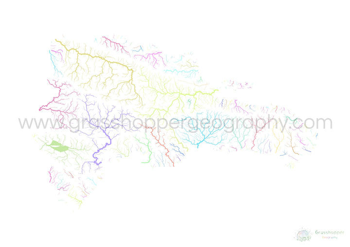 The Dominican Republic - River basin map, pastel on white - Fine Art Print