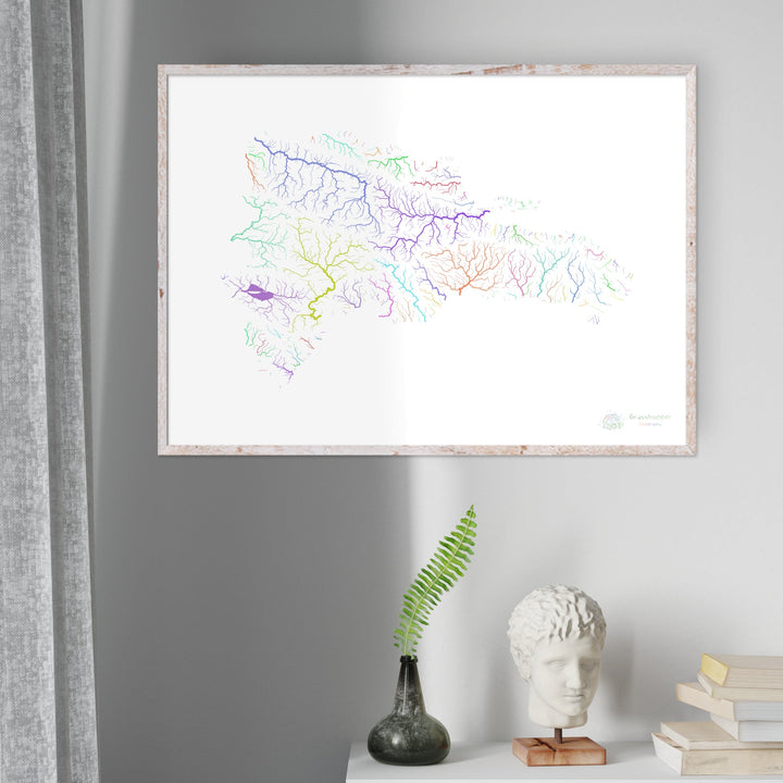 The Dominican Republic - River basin map, rainbow on white - Fine Art Print