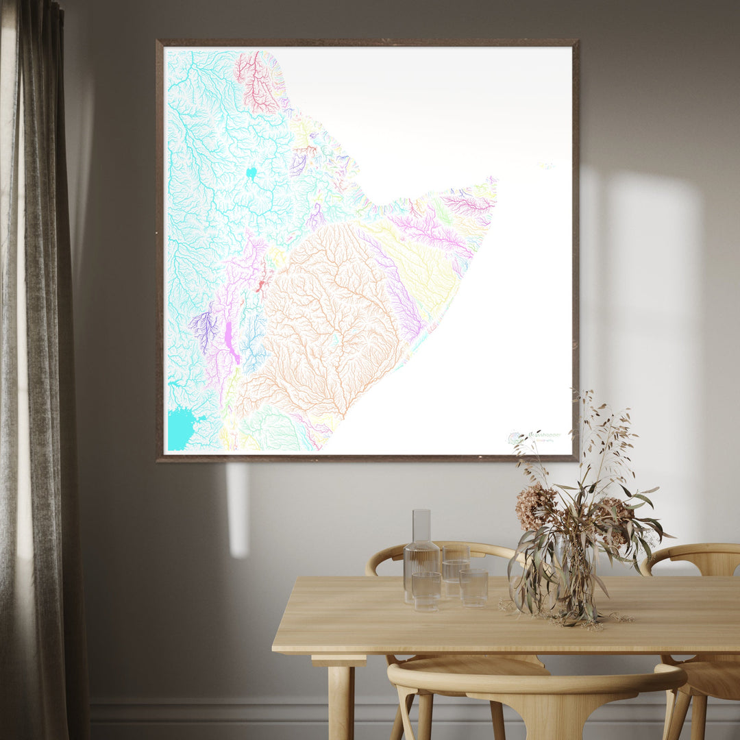 River basin map of the Horn of Africa, pastel colours on white - Fine Art Print