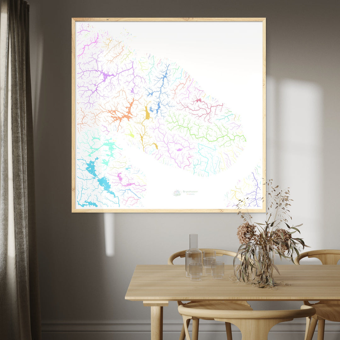 River basin map of the Kola Peninsula, pastel colours on white - Fine Art Print