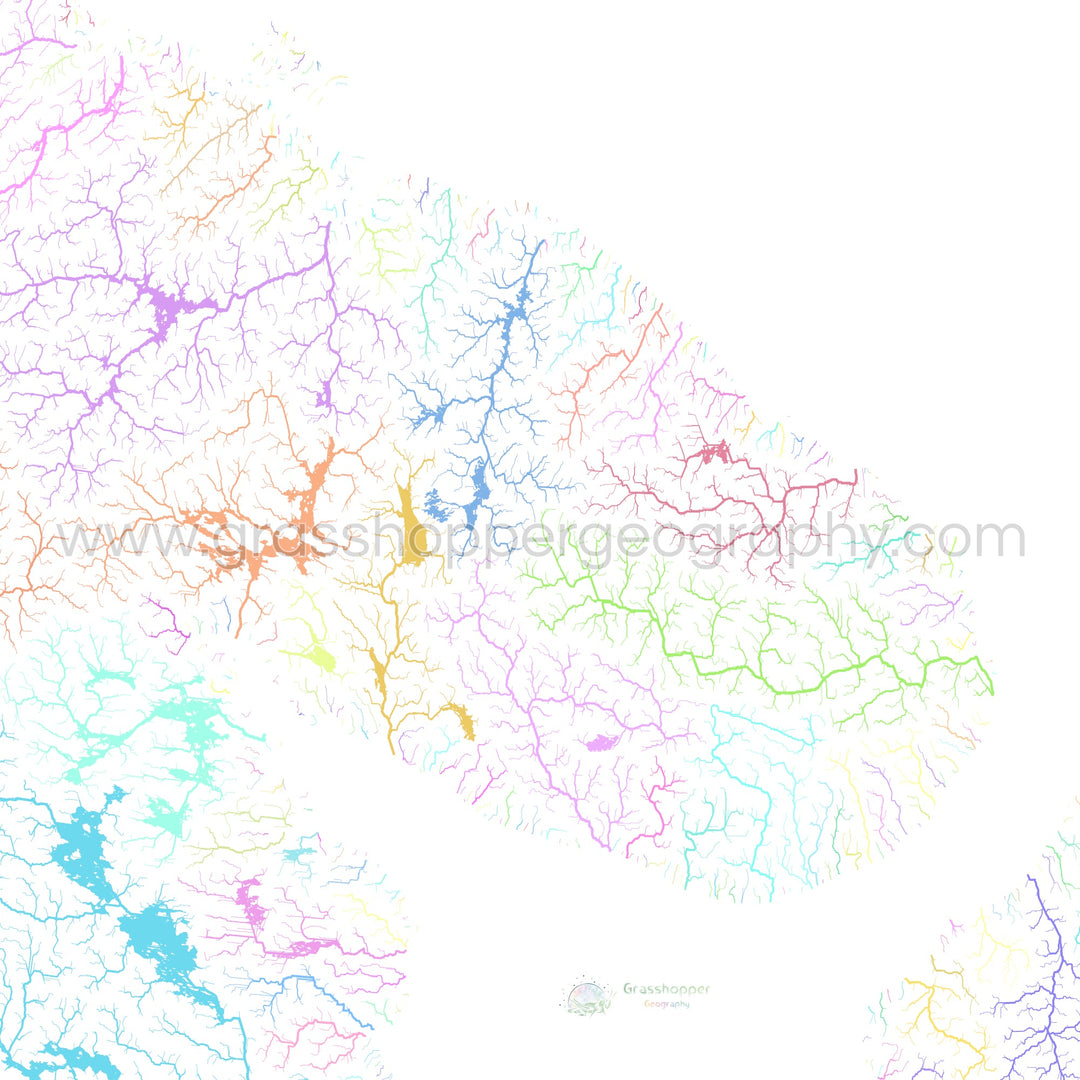 River basin map of the Kola Peninsula, pastel colours on white - Fine Art Print