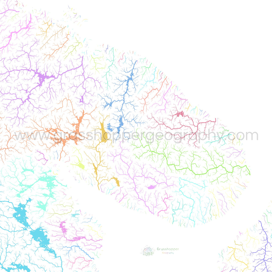 The Kola Peninsula - River basin map, pastel on white - Fine Art Print