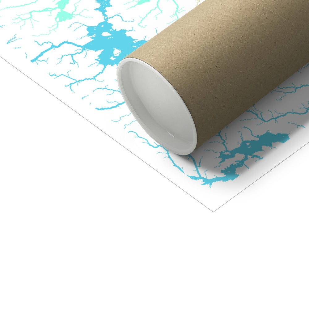 La péninsule de Kola - Carte du bassin fluvial, pastel sur blanc - Fine Art Print
