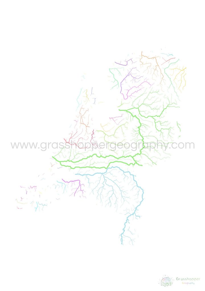 The Netherlands - River basin map, pastel on white - Fine Art Print