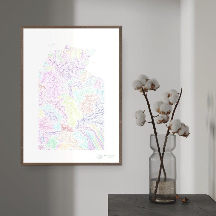 River basin map of the Northern Territory, pastel colours on white - Fine Art Print