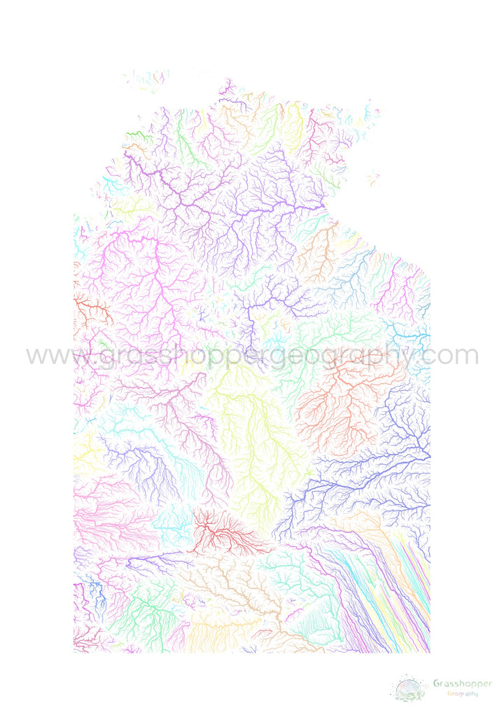 The Northern Territory - River basin map, pastel on white - Fine Art Print