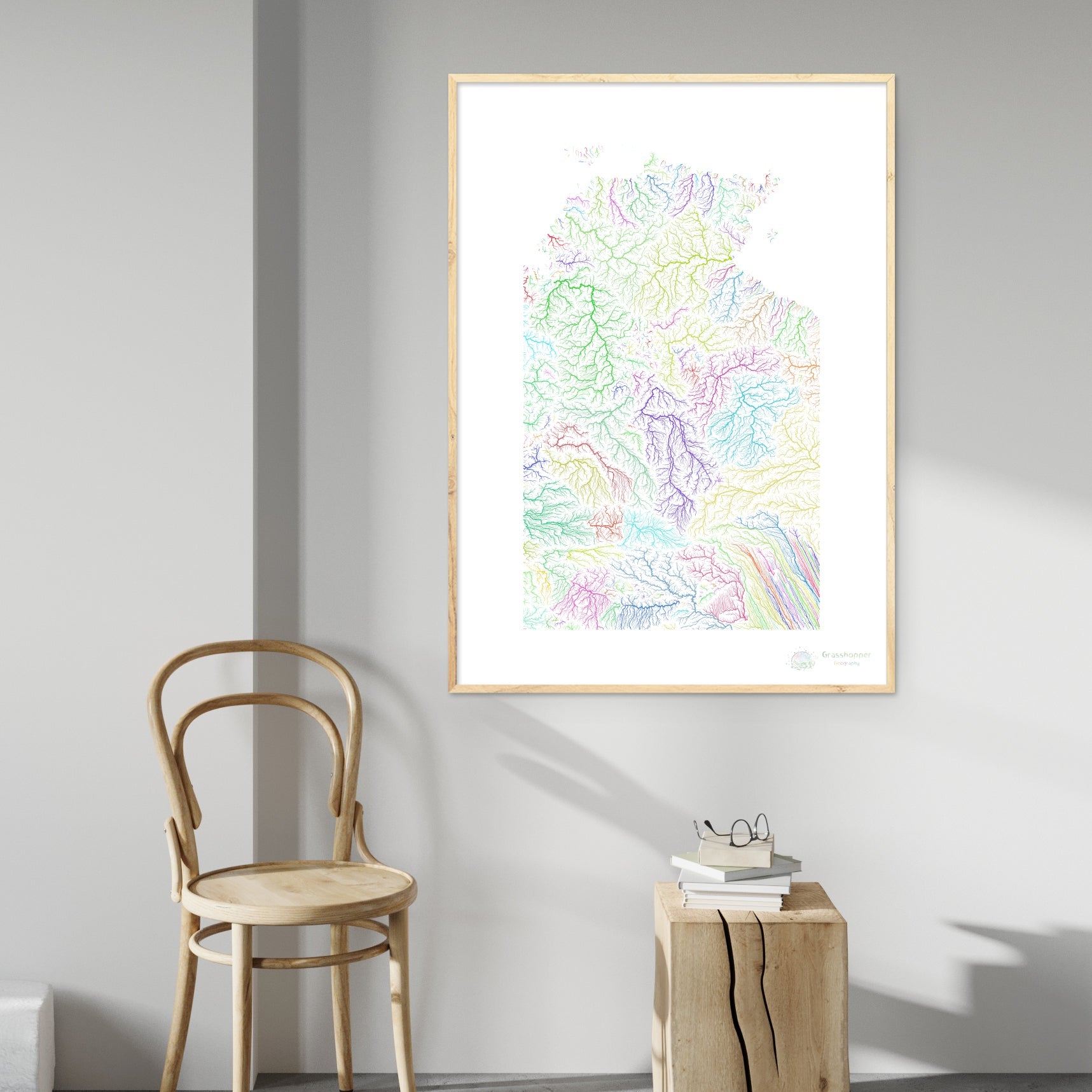 The Northern Territory River basin map rainbow on white Fine