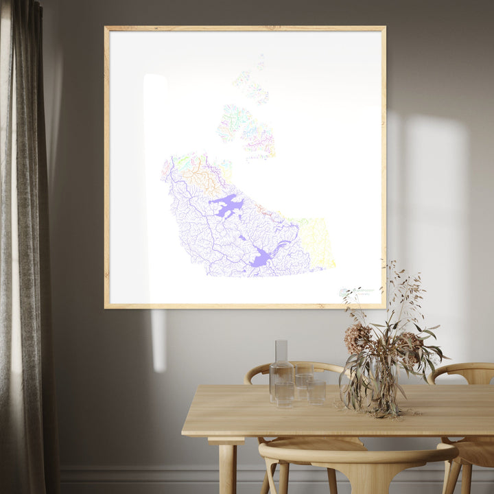 River basin map of the Northwest Territories, pastel colours on white - Fine Art Print