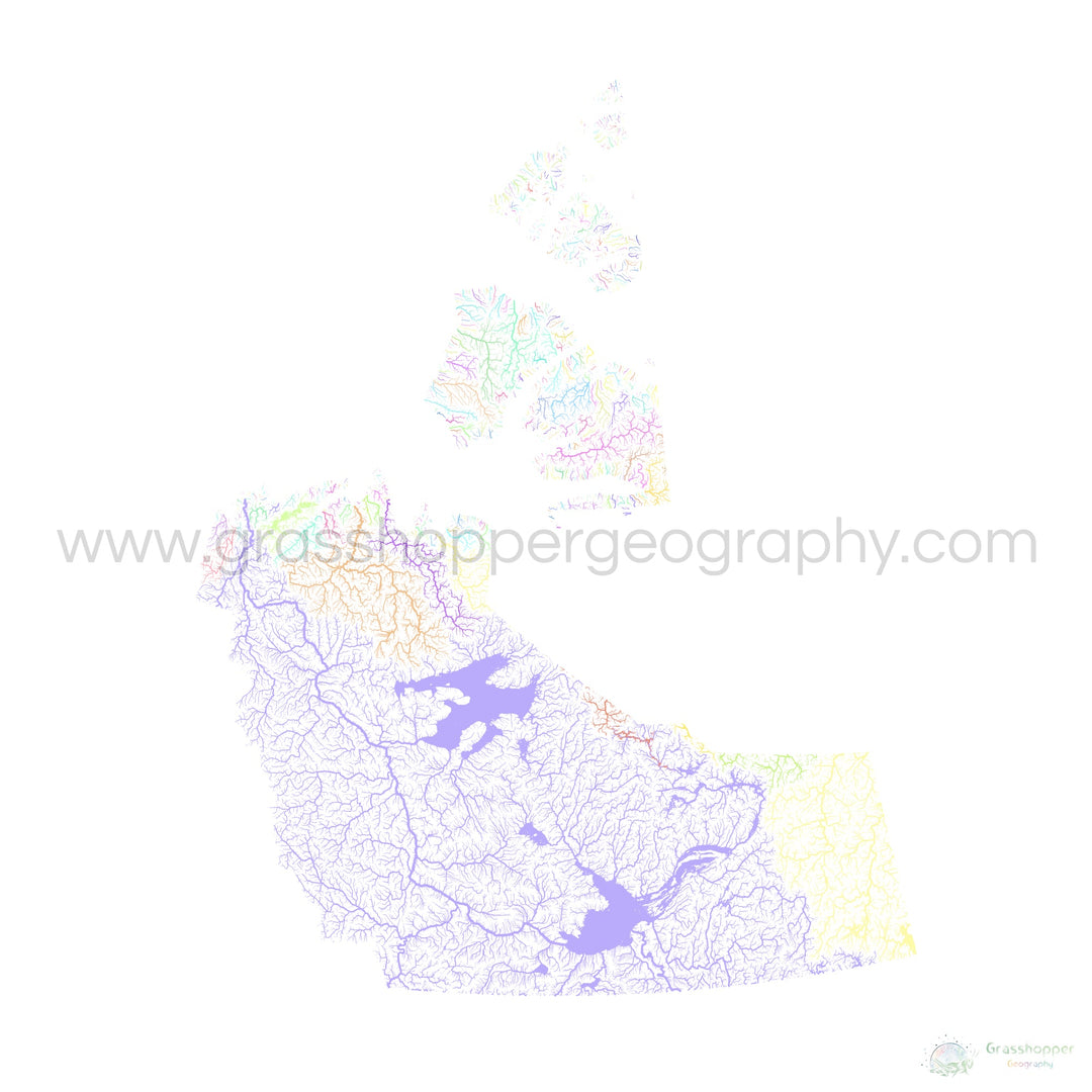 Territoires du Nord-Ouest - Carte des bassins fluviaux, pastel sur blanc - Fine Art Print