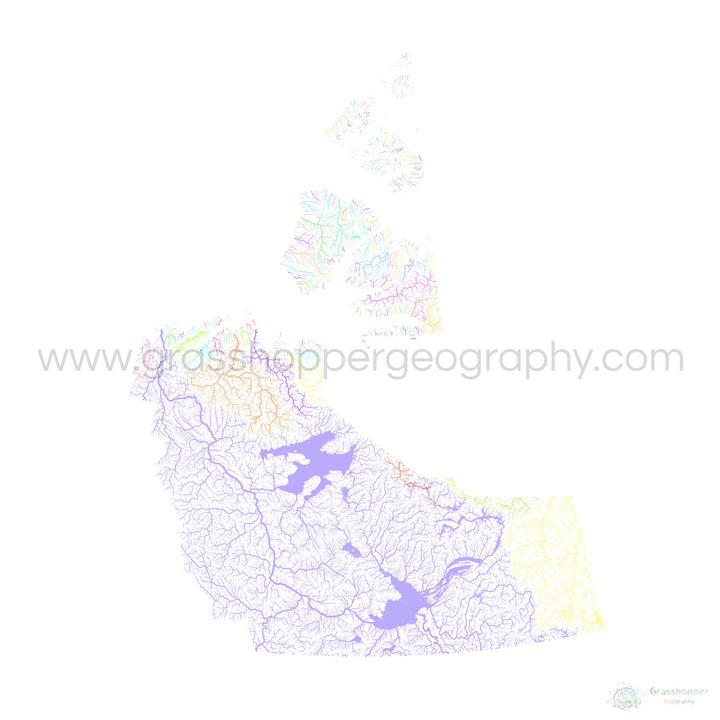 The Northwest Territories - River basin map, pastel on white - Fine Art Print