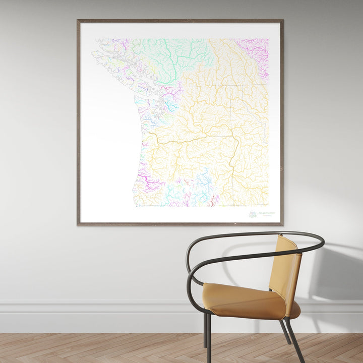 The Pacific Northwest - River basin map, pastel on white - Fine Art Print