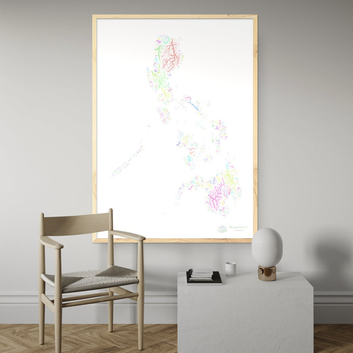 River basin map of the Philippines, pastel colours on white - Fine Art Print