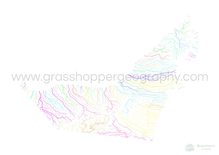 The United Arab Emirates - River basin map, pastel on white - Fine Art Print