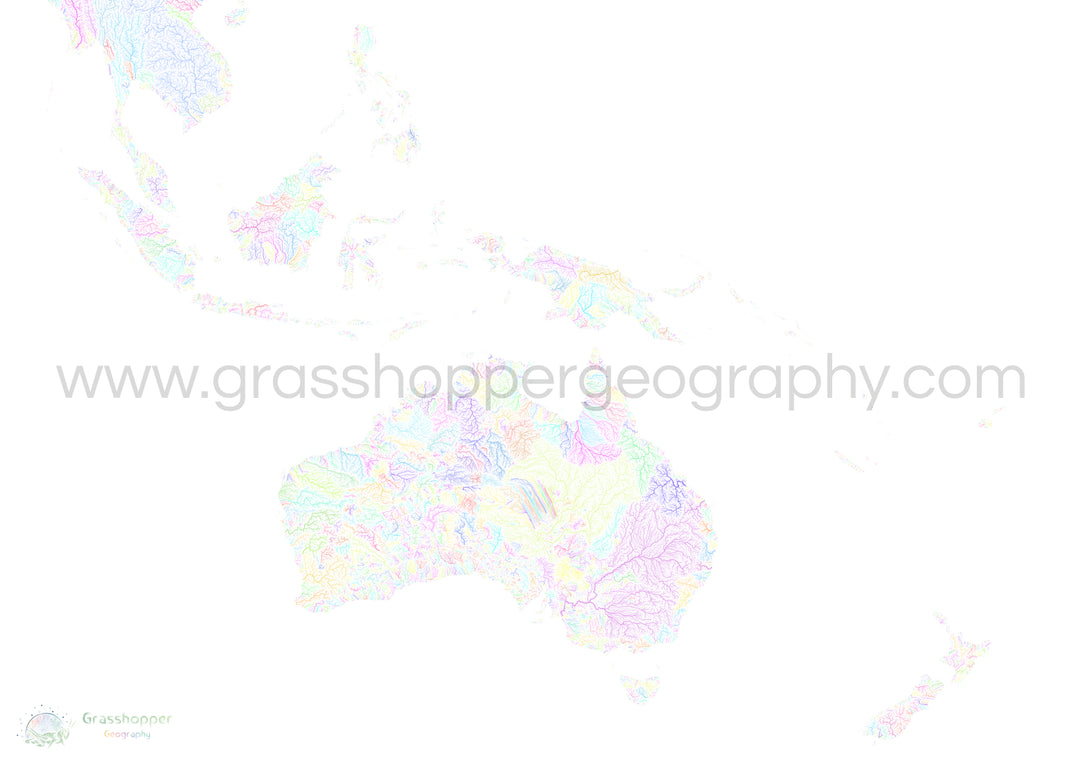 El Pacífico Sudoccidental - Mapa de la cuenca fluvial, pastel sobre blanco Impresión de Bellas Artes