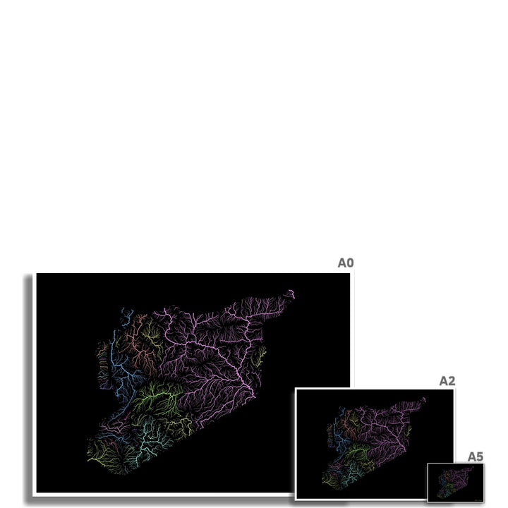 Syria - River basin map, pastel on black - Fine Art Print