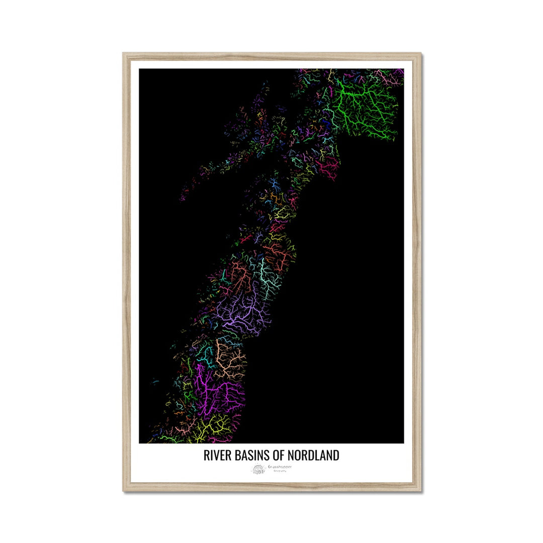 Mapa personalizado de la cuenca del río Nordland Lámina enmarcada 