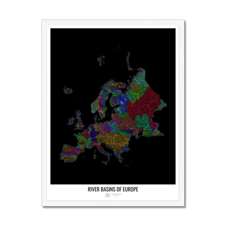 Carte personnalisée du bassin fluvial de l'Europe Impression encadrée 