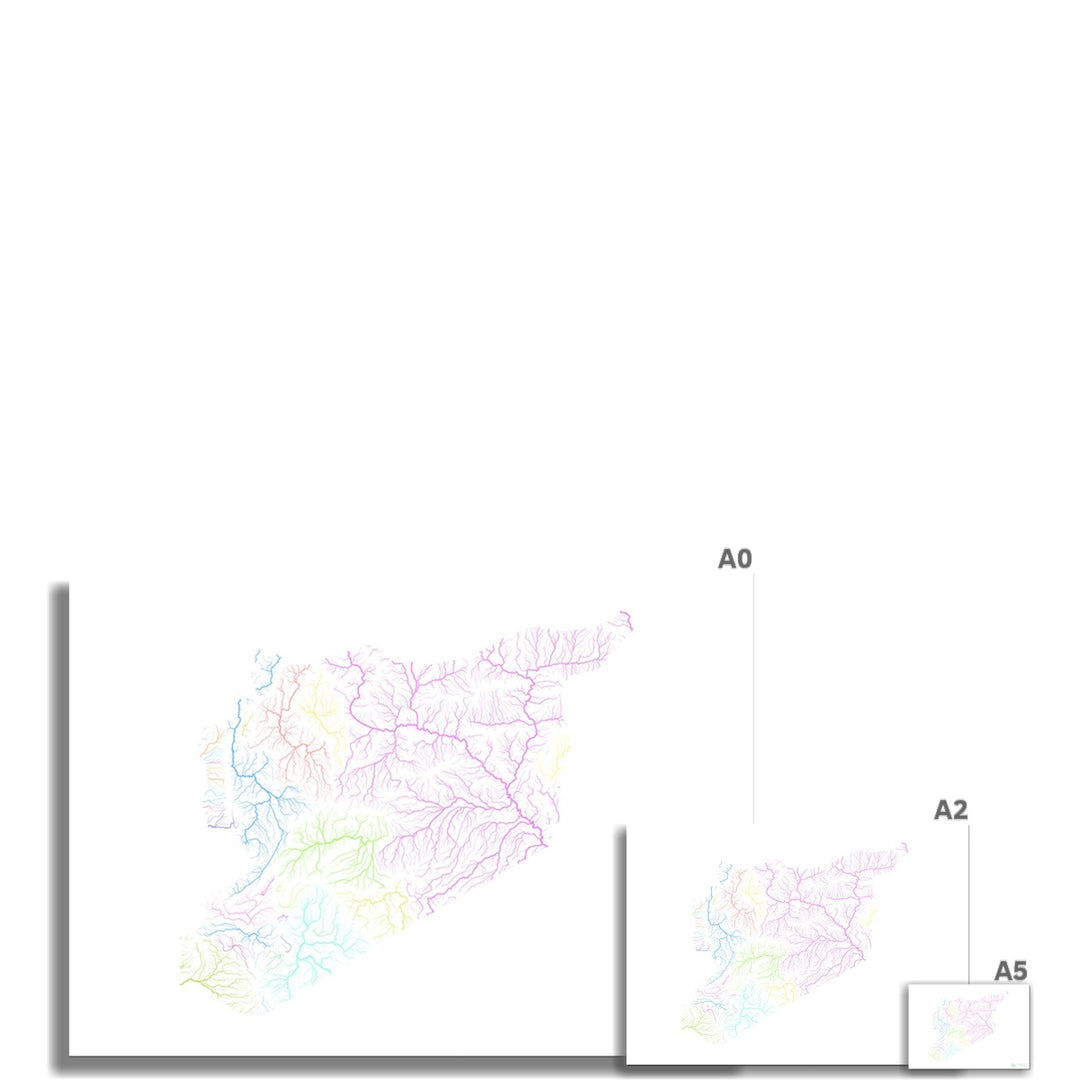 Siria - Mapa de la cuenca fluvial, pastel sobre blanco - Impresión de Bellas Artes