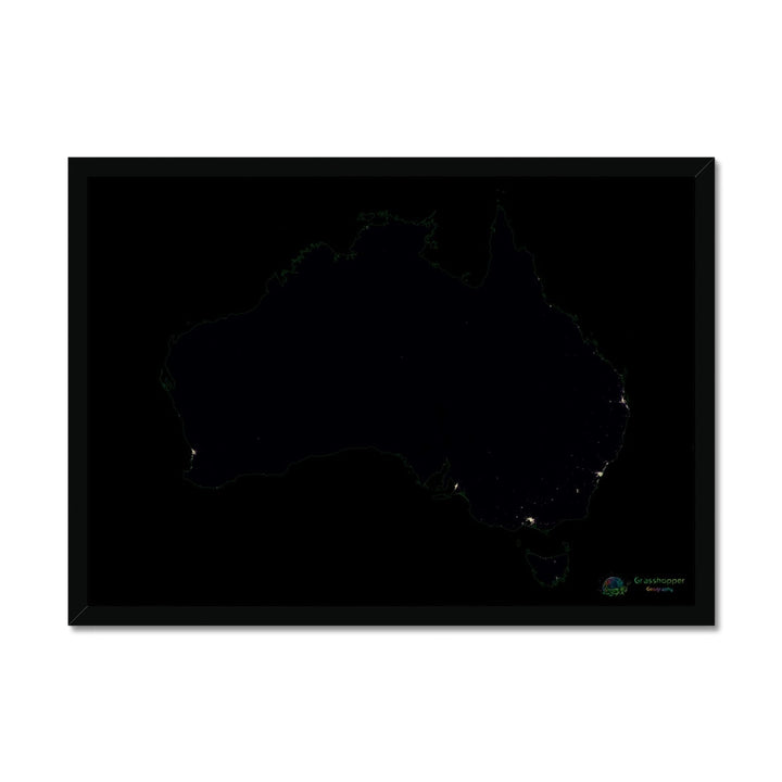 Lámina enmarcada Mapa de calor de densidad de población de Australia