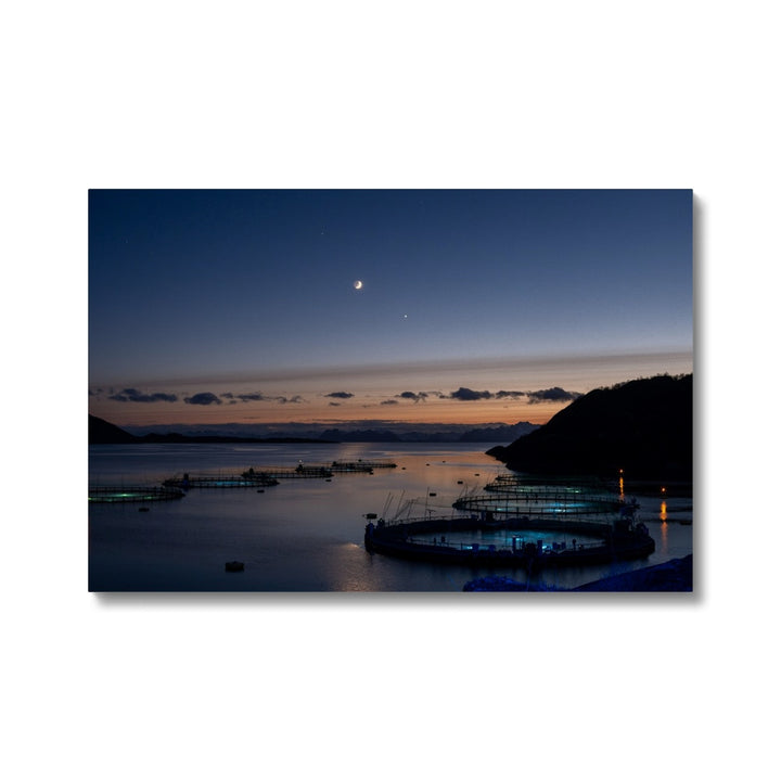 Sunset over the fish pens with a crescent moon II - Canvas