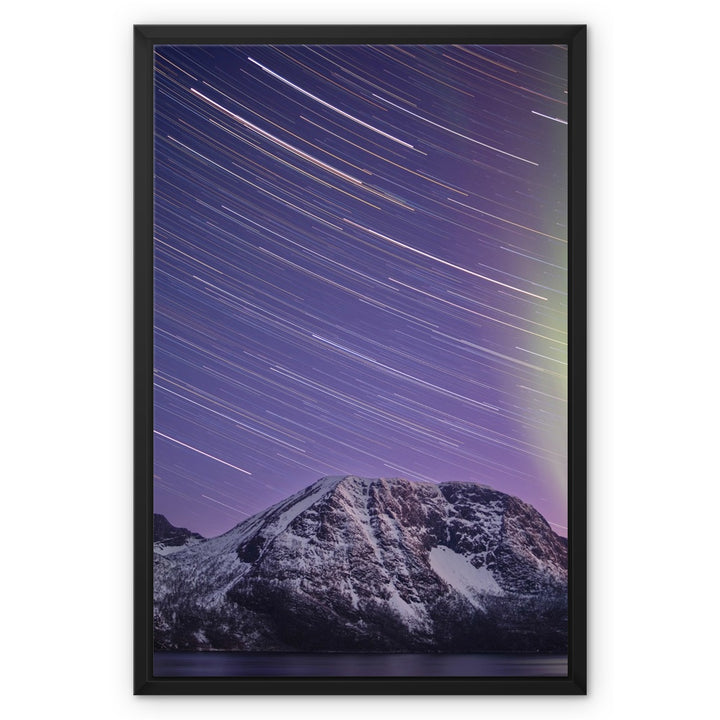 Star trails and aurora above Lundøya - Framed Canvas