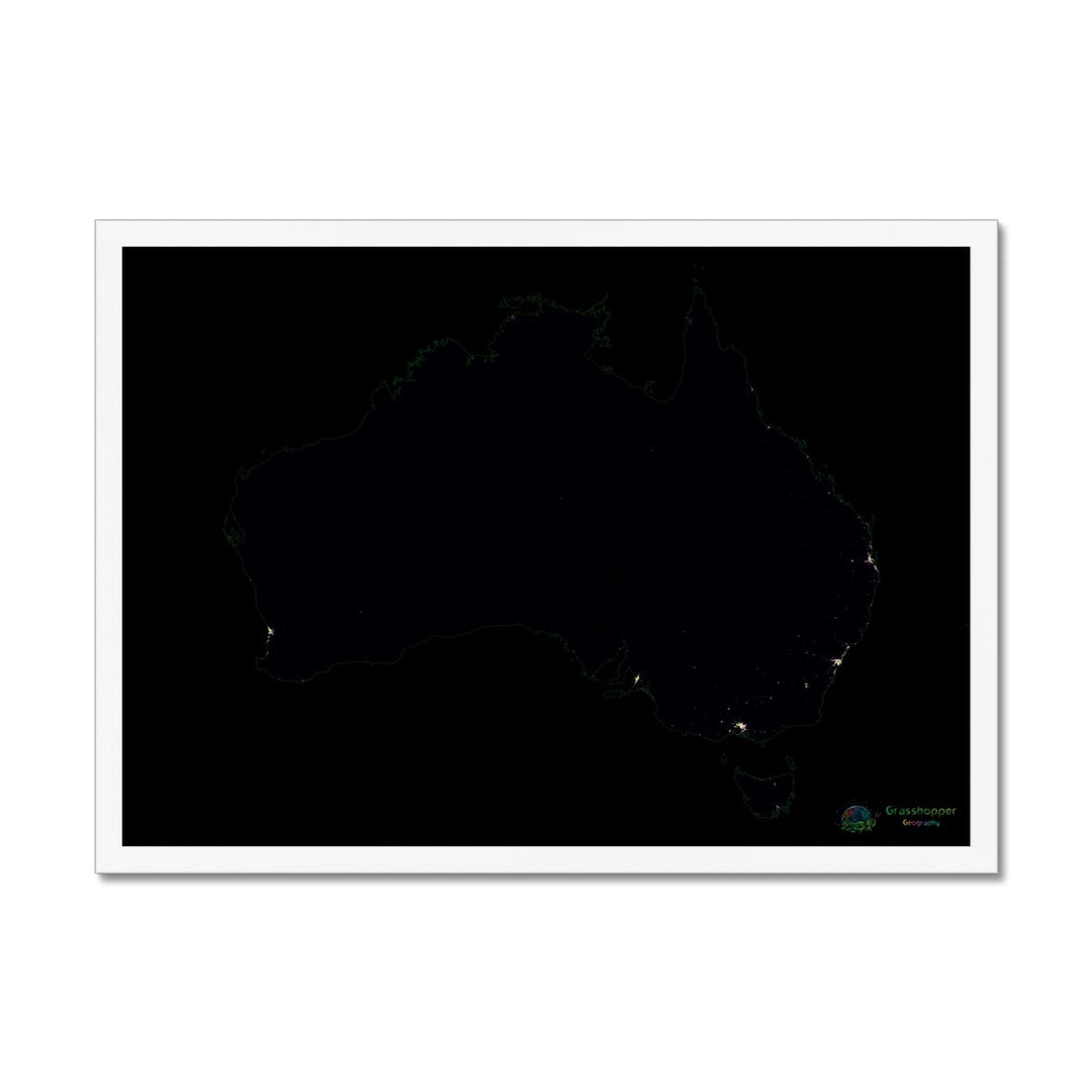 Lámina enmarcada Mapa de calor de densidad de población de Australia